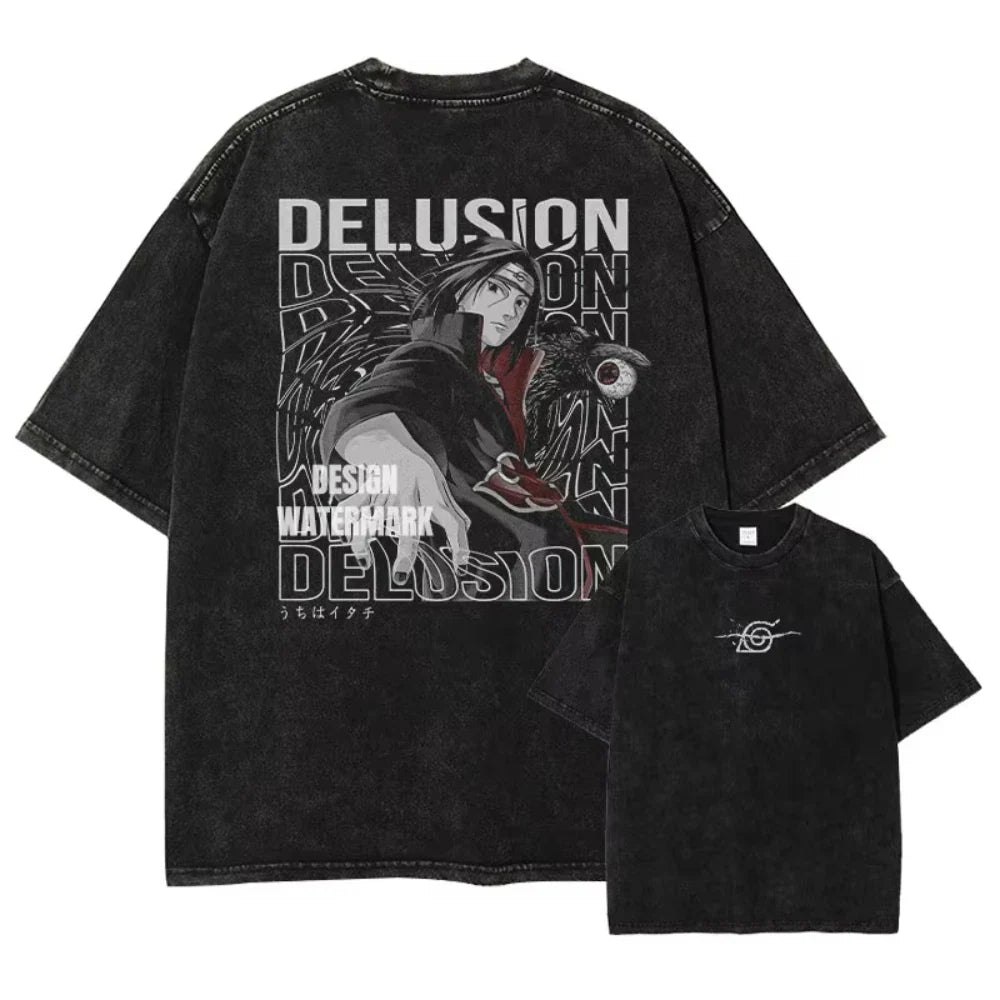 T-shirts Vintage Washed Uchiha Itachi Printed T Shirt Oversize Streetwear Manga Kakashi Minato Obito Tops Tees Man Women
