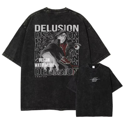 T-shirts Vintage Washed Uchiha Itachi Printed T Shirt Oversize Streetwear Manga Kakashi Minato Obito Tops Tees Man Women