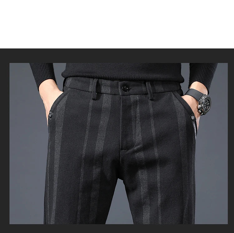 Autumn New Men's Slim Casual Pants  Fashionable Fit Elastic Business Pants High Quality Stripe Classic 3-colors Male Trousers