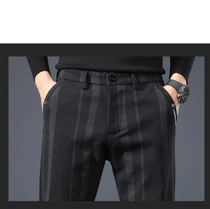 Autumn New Men's Slim Casual Pants  Fashionable Fit Elastic Business Pants High Quality Stripe Classic 3-colors Male Trousers