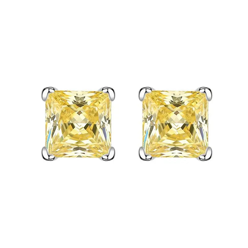 6x6mm Yellow Pink High Carbon Diamond Gemstone Earrings for Women 100% 925 Sterling Silver Classic Fine Jewelry Wholesale