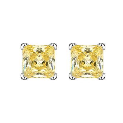 6x6mm Yellow Pink High Carbon Diamond Gemstone Earrings for Women 100% 925 Sterling Silver Classic Fine Jewelry Wholesale