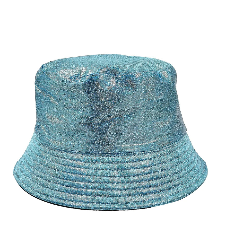 Colorful Shiny Leather Two Sided Fisherman Hat Women's and Men's Hip Hop Summer Sunshade Hat Foldable Bucket Hat