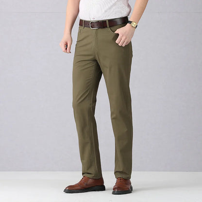 Dayton Olive Stretch Chinos:Mens Suit Pants Cotton Casual Stretch Male Trousers Long Straight High Quality Dress Pants 40 42 44