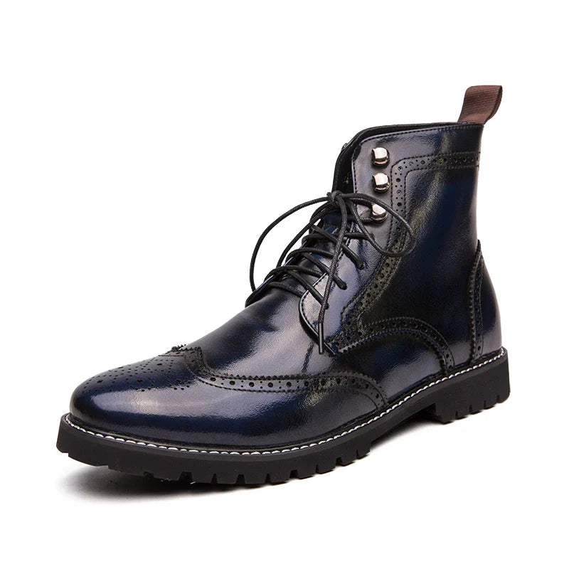 Men Lace-up High Top Brogue Carved Business Boots
