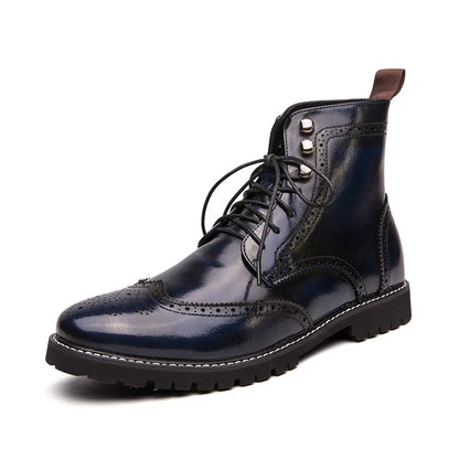 Men Lace-up High Top Brogue Carved Business Boots