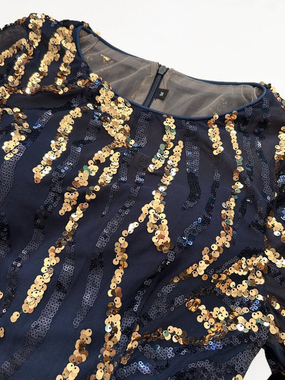 Black Gold Sequined Evening Gown for Women Elegant Full Sleeved Padded Long Prom Dresses Navy Green