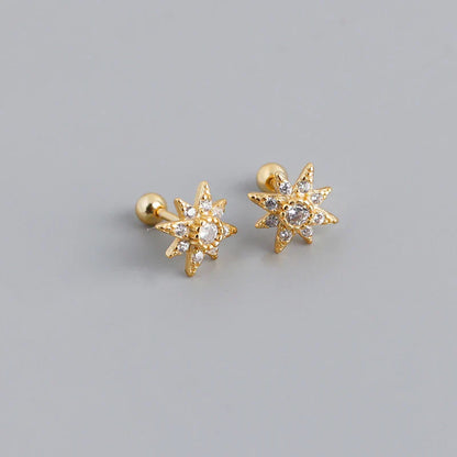 925 Sterling Silver Fashion Korean Petal Screw Bead Stud Earrings for Women Charm Ear Bone Piercing Jewelry Accessories