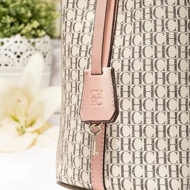 Stylish Monogram Tote Bag Lock Decorative Detail Top Handles Detachable Crossbody Strap Fashion Shoulder Bag