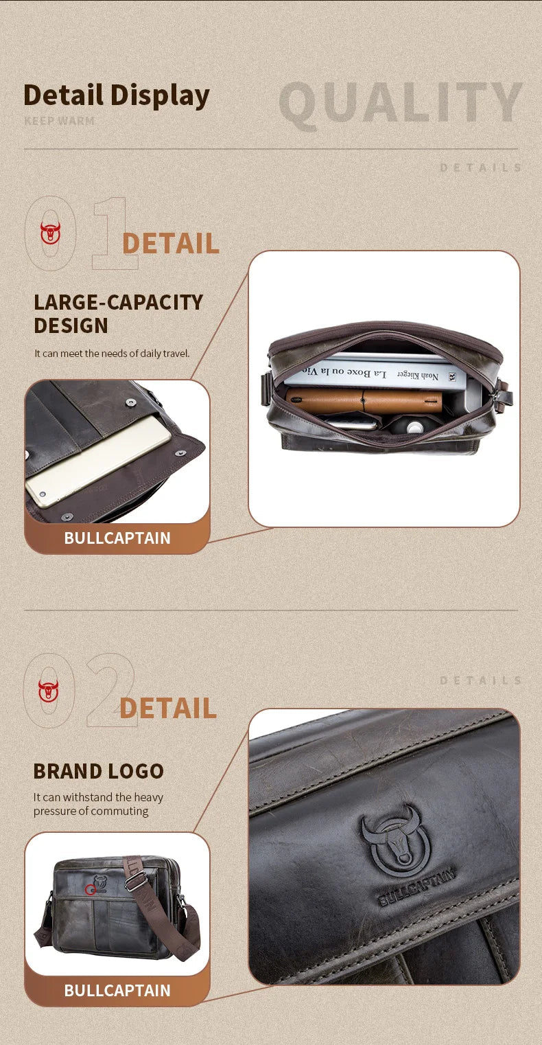 Genuine Leather Men's Crossbody Bag Large Capacity Casual Multifunctional Handbag A Fashion Business Briefcase