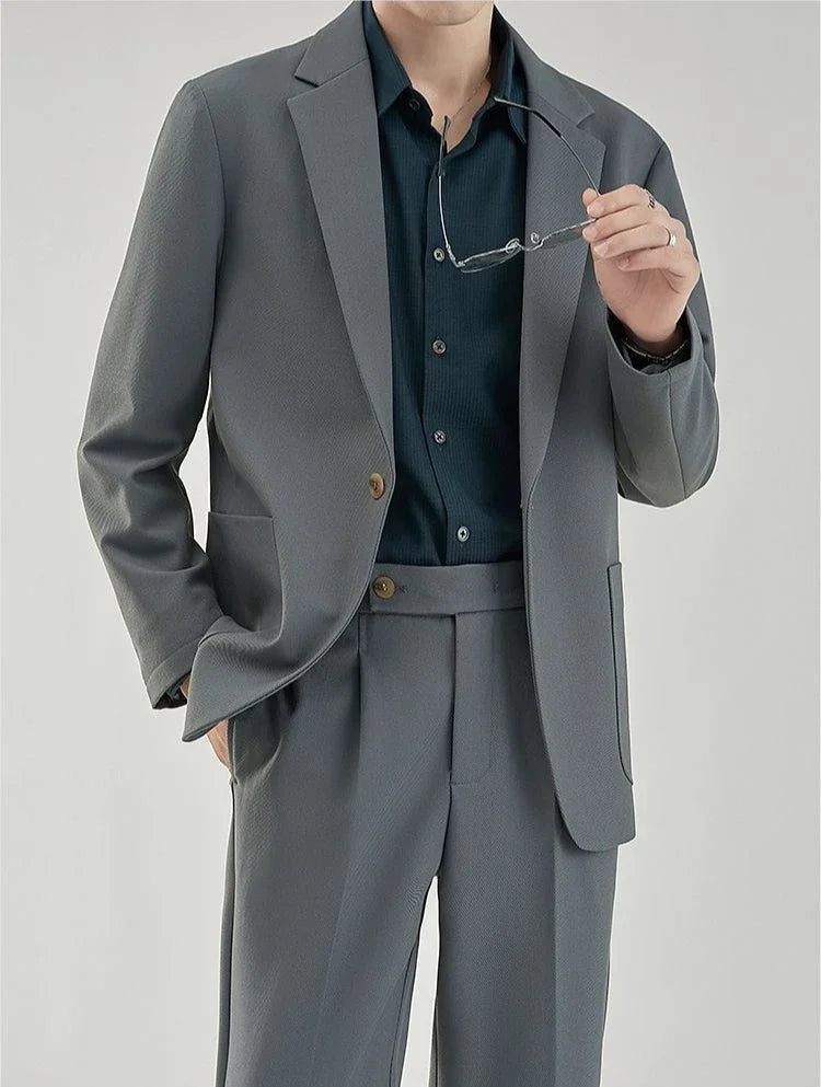 2 Piece Outfit Set Male Solid Color Youth Trends Costumes Ceremony Pants Full Men's Suits and Blazers Clothes Classic Elegant