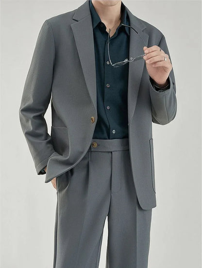 2 Piece Outfit Set Male Solid Color Youth Trends Costumes Ceremony Pants Full Men's Suits and Blazers Clothes Classic Elegant