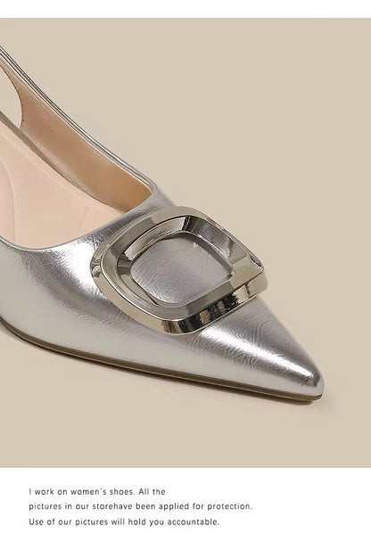 Brand Woman Slingback Shoes Fashion 2024 Spring New Ladies High Heels Elegant Med Heel Pointed Toe Slip on Sandal Mules