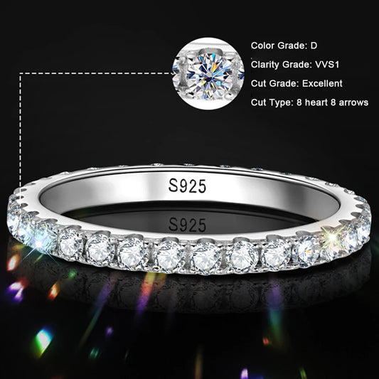 2mm D Color Moissanite Ring 925 Sterling Sliver Solid 18k White Gold Eternity Band Wedding Engagement Rings For Women