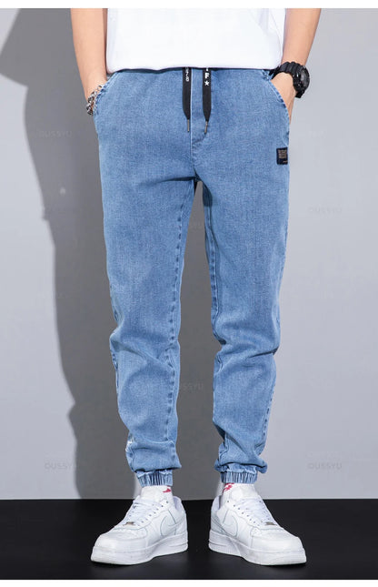 Four Seasons Blue Cargo Jeans Men Streetwear Denim Jogger Pants Baggy Harem Jean Trousers Male Oversize Large size4 5 6 7XL 8XL