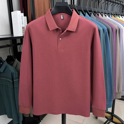 100%pure cotton autumn winter men's high-end designer fashionable long sleeved boutique button casual comfortable polo shirt top