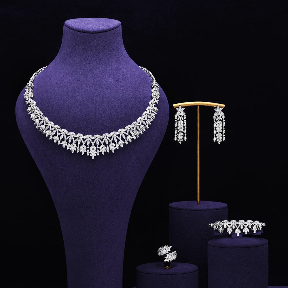 Bridal Zirconia Full Jewelry Set for Ladies Party Luxury Dubai Nigeria CZ Crystal Wedding Necklace Set