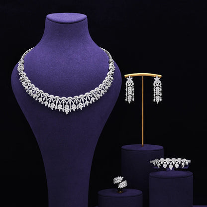 Bridal Zirconia Full Jewelry Set for Ladies Party Luxury Dubai Nigeria CZ Crystal Wedding Necklace Set
