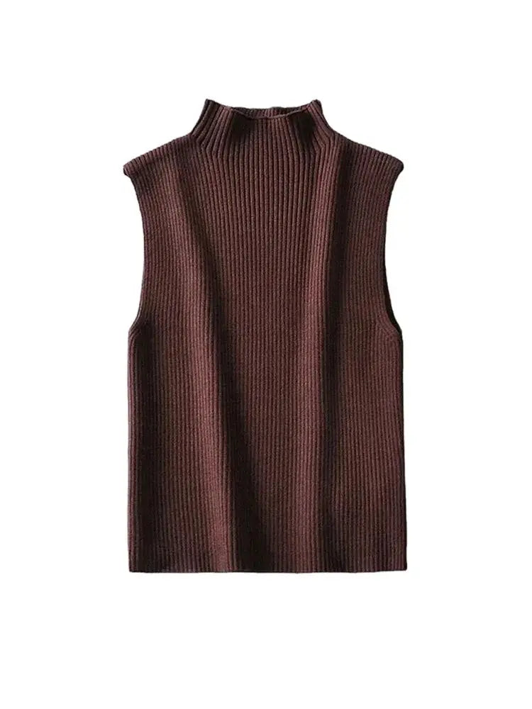 Women Fashion Fitted Basic Ribbed Knit Tank Tops Vintage High Neck Sleeveless Female Camis Chic Vest Top Mujer