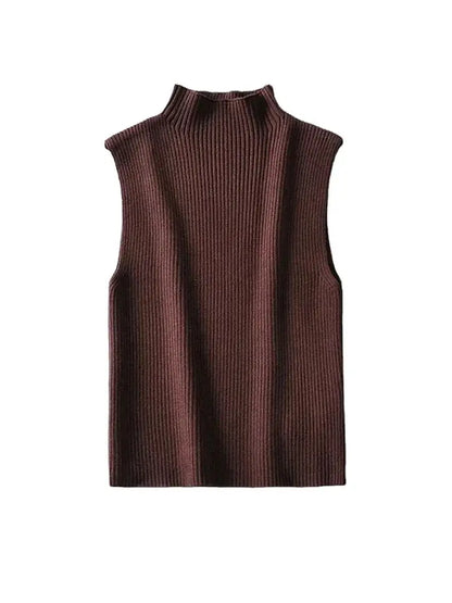 Women Fashion Fitted Basic Ribbed Knit Tank Tops Vintage High Neck Sleeveless Female Camis Chic Vest Top Mujer