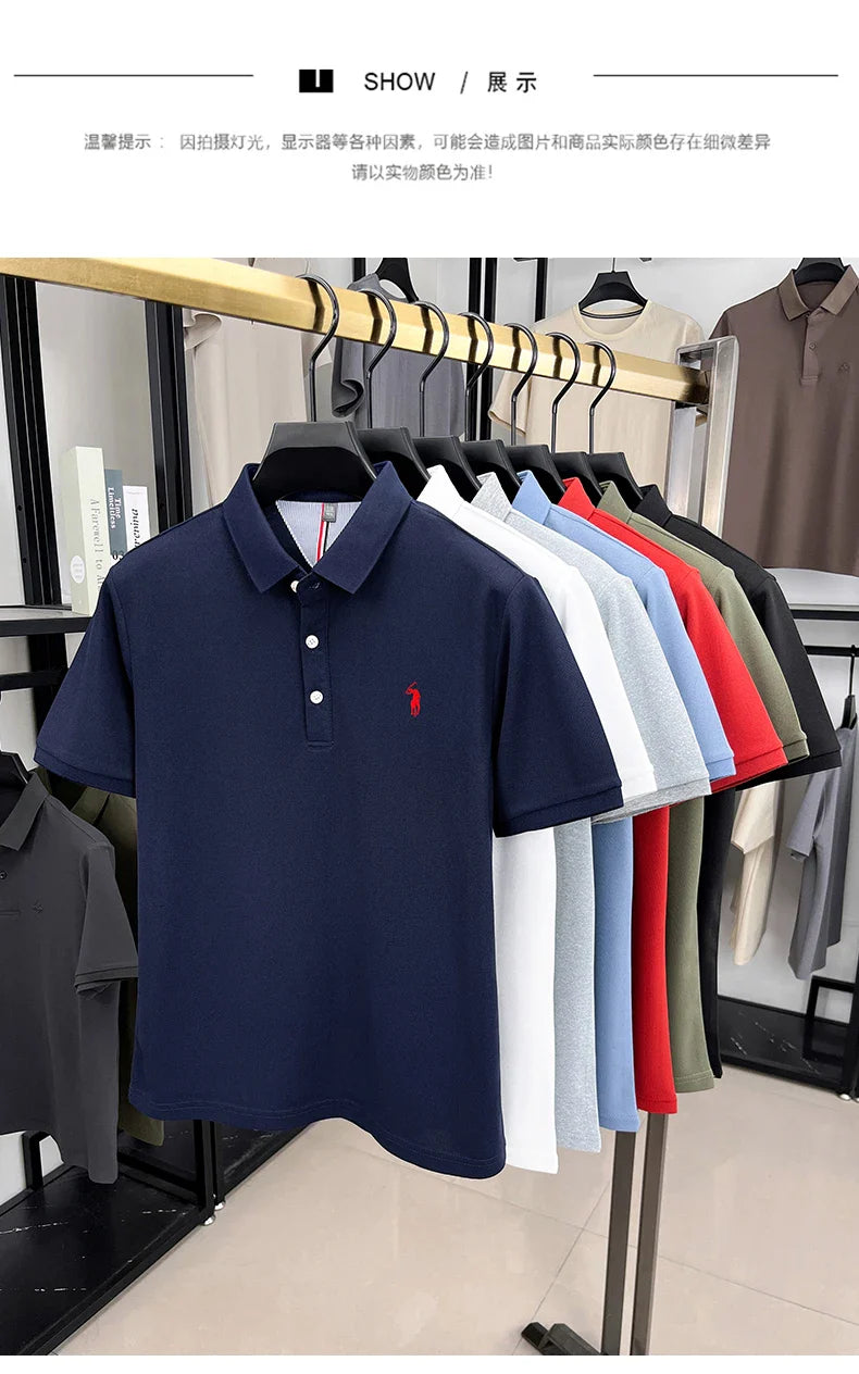 High end designer brand short sleeve polo shirt men's summer breathable trend golf pony embroidery business casual Paul T-shirt