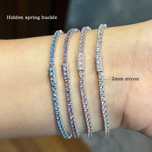 2mm Blue High Carbon Diamond Tennis Bracelet for Women 925 Sterling Silver Color Gemstone Bracelets Party Jewelry Gifts