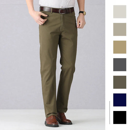 Dayton Olive Stretch Chinos:Mens Suit Pants Cotton Casual Stretch Male Trousers Long Straight High Quality Dress Pants 40 42 44