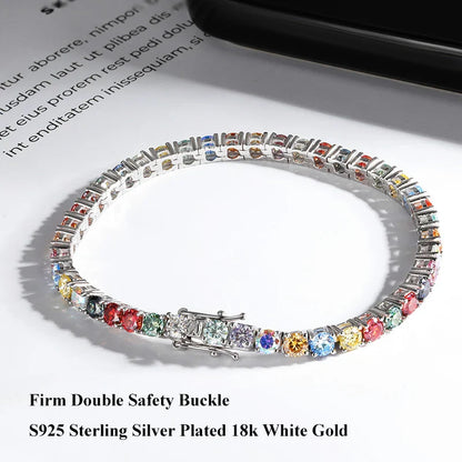 Multicolor Full 3/4/5mm Green Blue Pink Moissanite Tennis Bracelet For Women 925 Silver Pass Diamond Test Link Bracelets