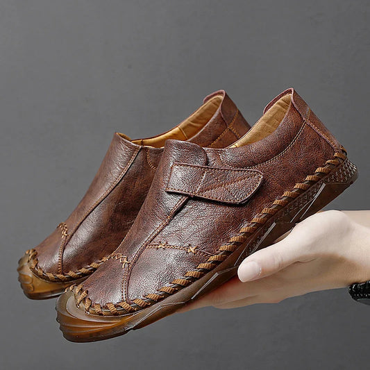 Breathable Genuine Leather Men Shoes Summer Slip On Loafers Men Casual Leather Shoes Blue Flats Hot Sale Driving Shoes Moccasins