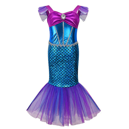 2-10Y Little Kid Mermaid Inspired Princess Clothing Pageant Fairy Role Playing Girl Birthday Party Dress Halloween Siren Cosplay