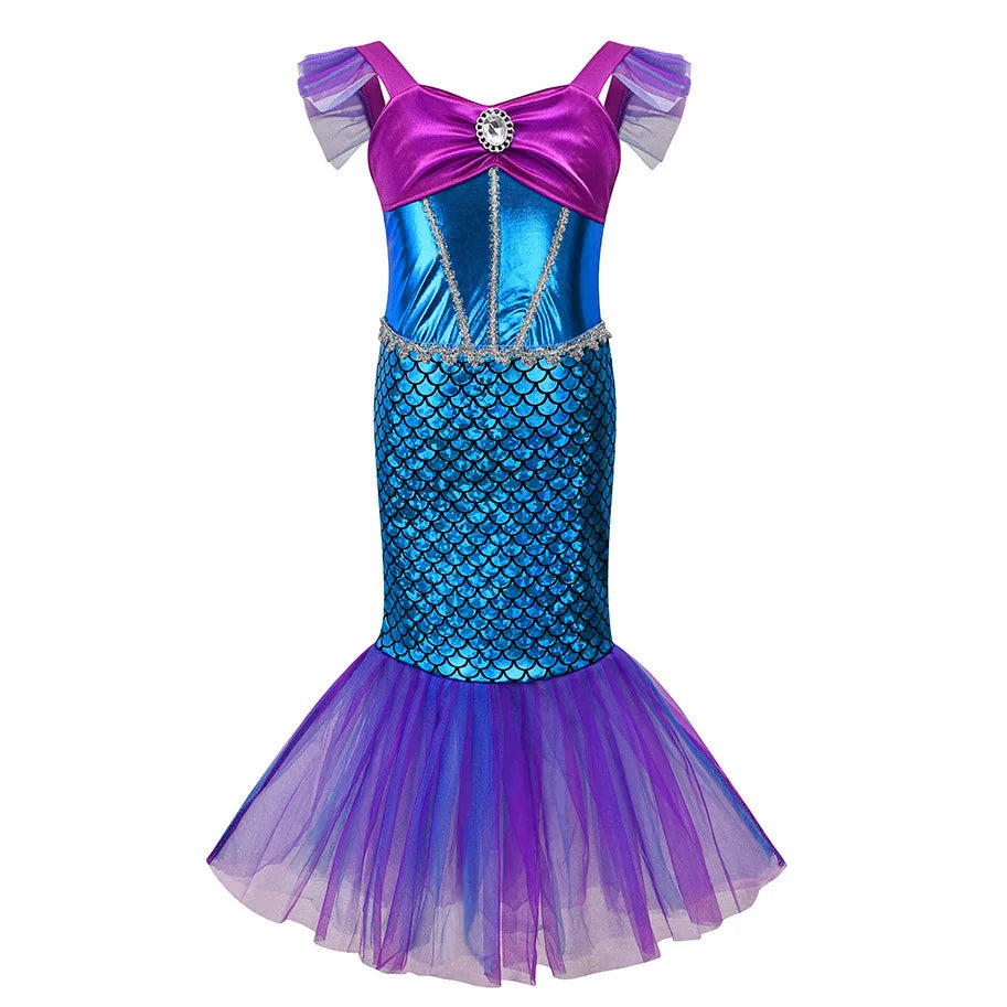 Fantasia de Esqueleto de Sereia Horripilante para Meninas Pequenas Halloween Princesa Gótica Vestido Trompete Ariel Negra Sereia Cosplay Vestido Roupa