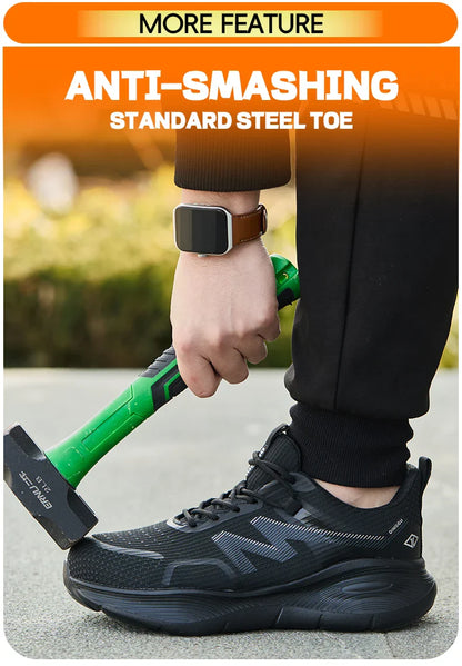 Work Safety Shoes Men Lightweight Indestructible Work Sneakers Security Steel Toe Shoes Safety Protective Boots Black Size 40-46