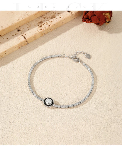925 Sterling Silver Fashion Black Enamel Round Clear Cubic Zirconia Tennis Bracelet For Women Fine Jewelry Gifts