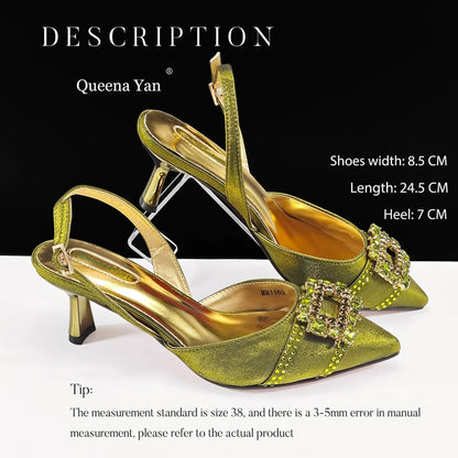 Elegant Noble Party Wedding Shoes And Bag Pointed Toe Decorated With Rhinestone Women Heel Shoes