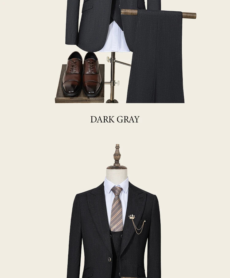 High-end Brand Formal Business Men's Suits Single Breasted Solid Color Slim Fit Suit wedding three-piece
