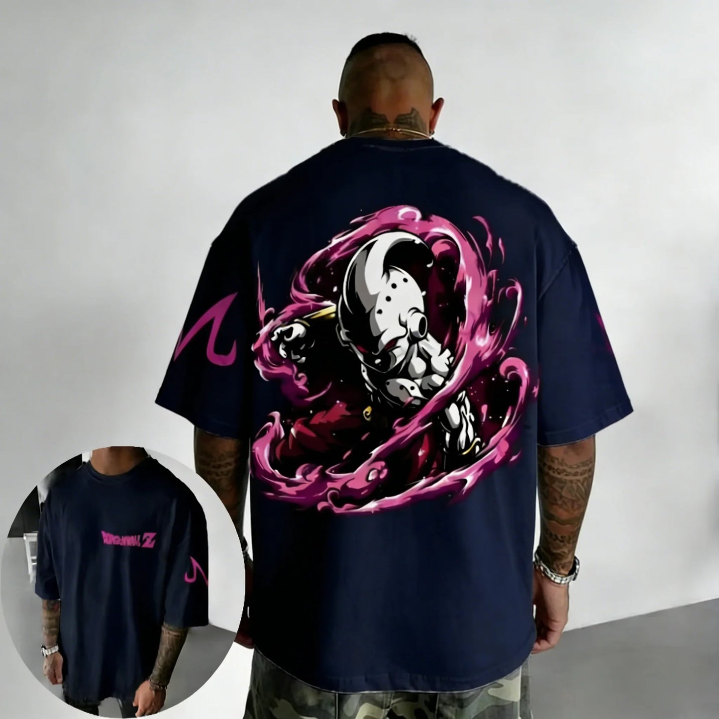 Oversized Cotton T-shirt Summer New Majin Buu Printed Men's and Women's Street Hip Hop Loose Casual Top