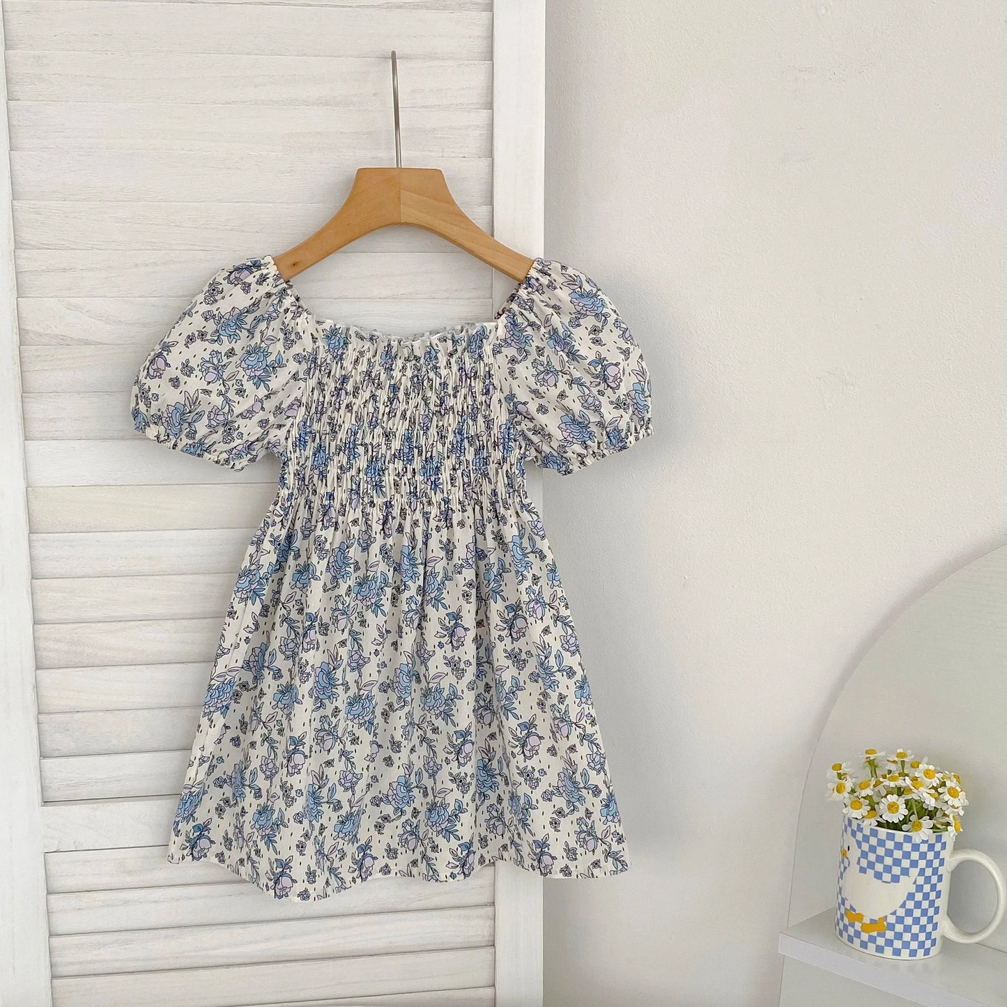 1-6Yrs Casual Summer Kids Girls Dress Floral Kids Clothes Ruffled Collar Purple Baby Girl Princess Dress New Flower Girl Dresses