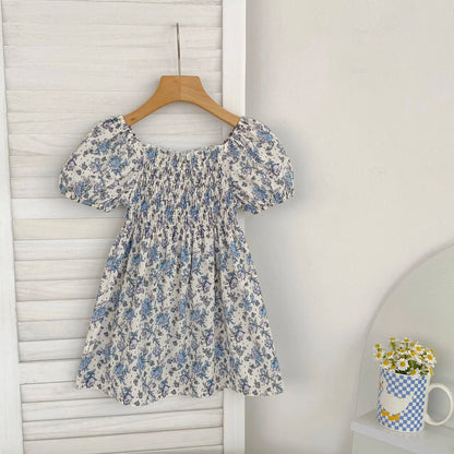 1-6Yrs Casual Summer Kids Girls Dress Floral Kids Clothes Ruffled Collar Purple Baby Girl Princess Dress New Flower Girl Dresses