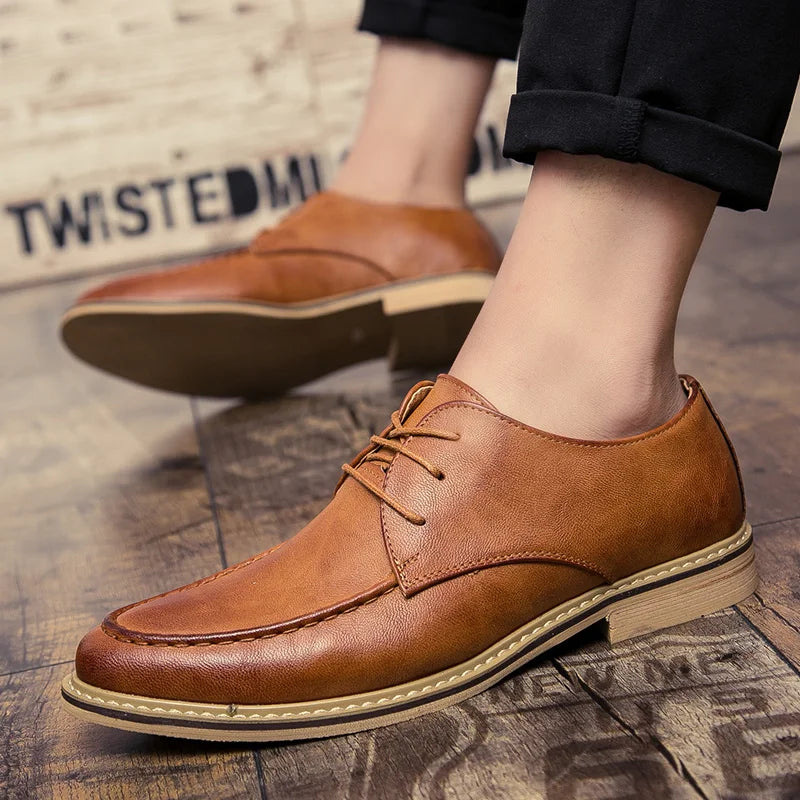 Men’s leather Derby dress shoes pointed toe soft sole business casual formal brown