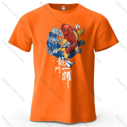 Dragon Gate Leap Printed Men's T-Shirt 100% Cotton Oversized Carp Good Luck Graphic Tees for Women Tops Tees Streetwear