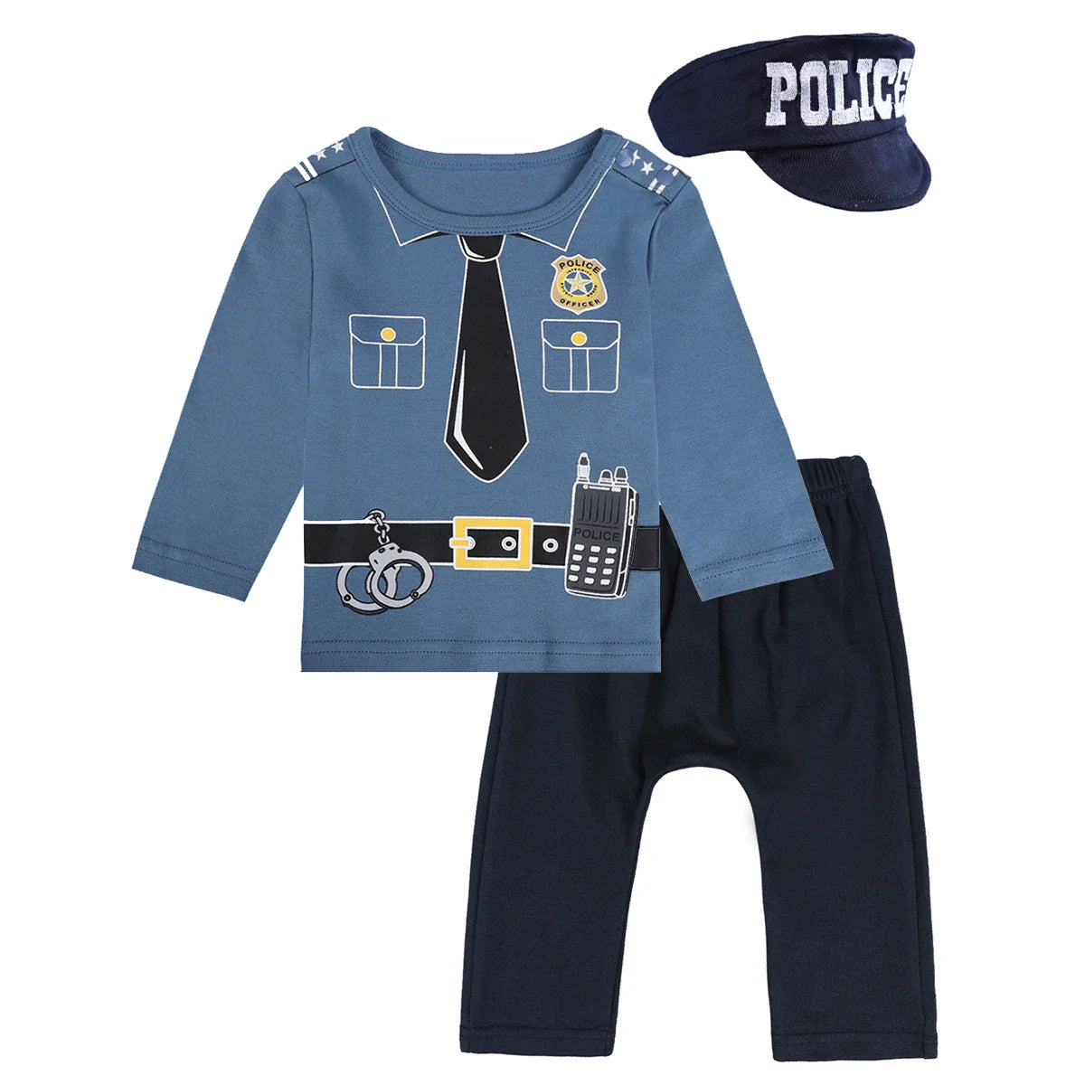 Boys Pilot Costumes Baby Firefighter Clothing Infant Police Cosplay Party Outfits Set Long Pants with Hat Halloween Costume