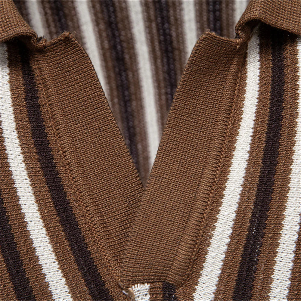 Summer Men's Polo Shirts 2026 Stripe Design Ice Silk Short Sleeve Cool Touch Breathable Casual Outdoor Polo Shirt for Men