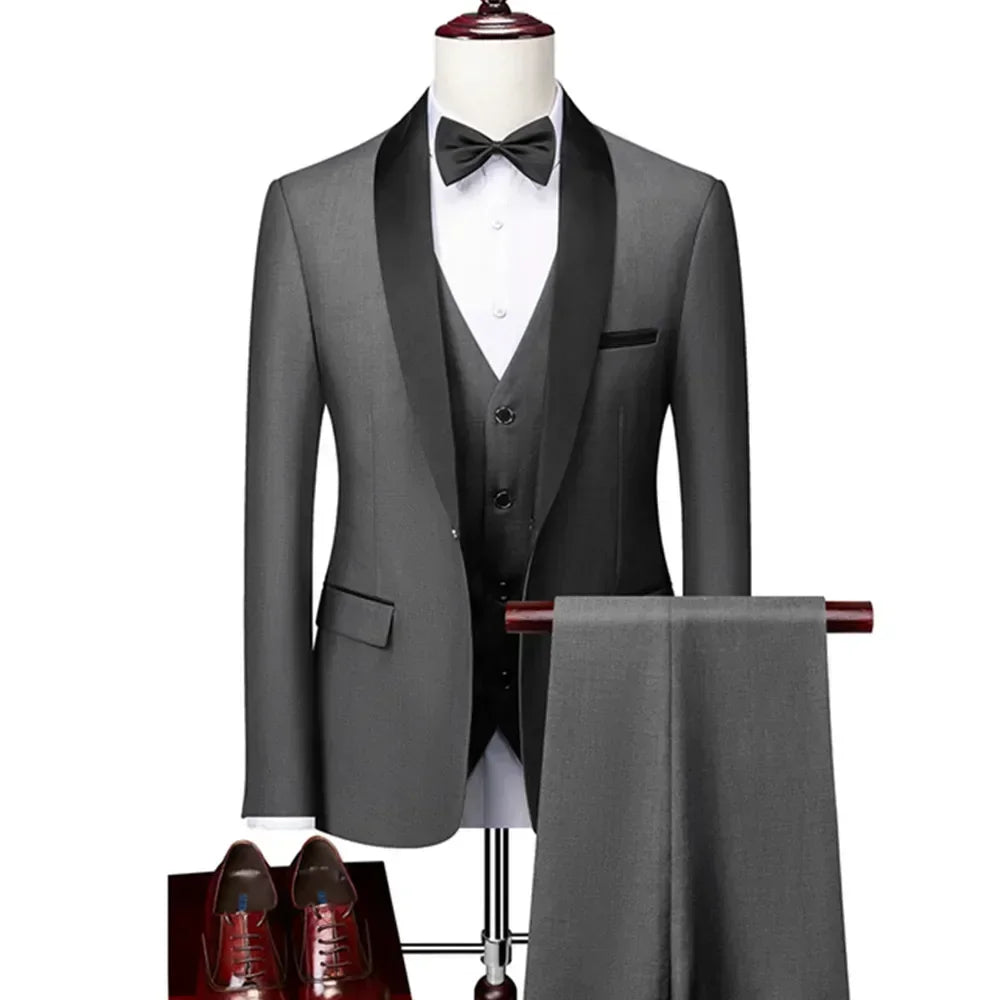 Formal Suit Set Coat Vest Trousers Business Groom Wedding Dress Blazer Pants suit men trajes de boda para hombre completos