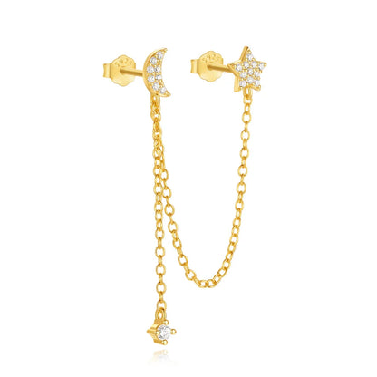 1PC 925 Sterling Silver Horse Eye Chain Tassel Zircon Drop Earrings For Women Ins Minimalism Geometric Earrings Gift