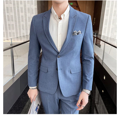 Conjunto de Terno Masculino de Negócios Slim Fit Três Peças 2025 de Alto Padrão Estilo Coreano para Casamento Noivo Festa Terno Colete Calças M-4XL
