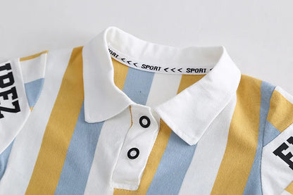 ‌New 2025 Boys Cotton Striped Shorts Set 2-Piece Summer Outfit Fashion Short Sleeve Casual Playwear Stylish Kids Clothing‌