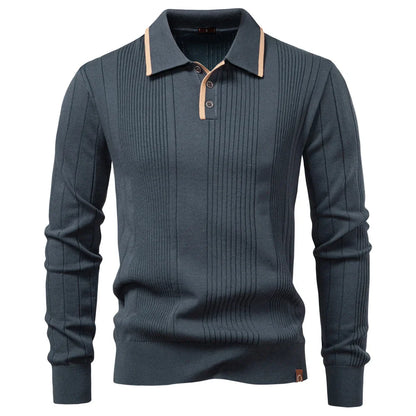 2025 Button Down Polo Shirt Men Solid Color Stripe Long Sleeve Fall Winter Luxury Warm Touch Business Casual Mens Polo Shirts