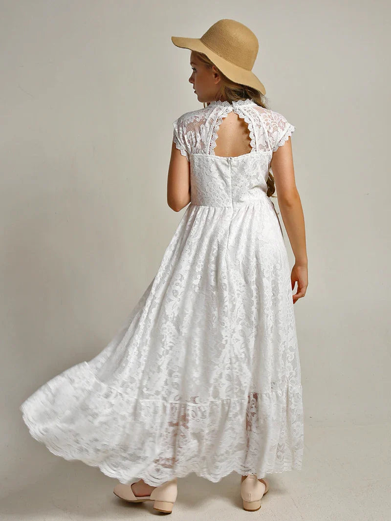 Princess Girls Lace Bohemia Long Dresses Baby Kids Flower Wedding Party Dress Cotton Lining Vestidos Costume Children Clothing