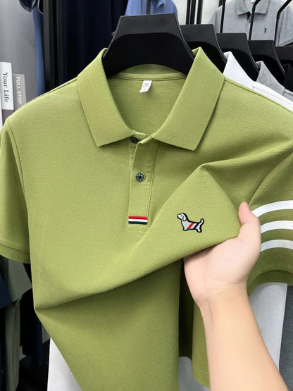 Summer 100% cotton short sleeve polo shirt men designer high-end brand cute dog embroidery Korean casual golf fashion T-shirt