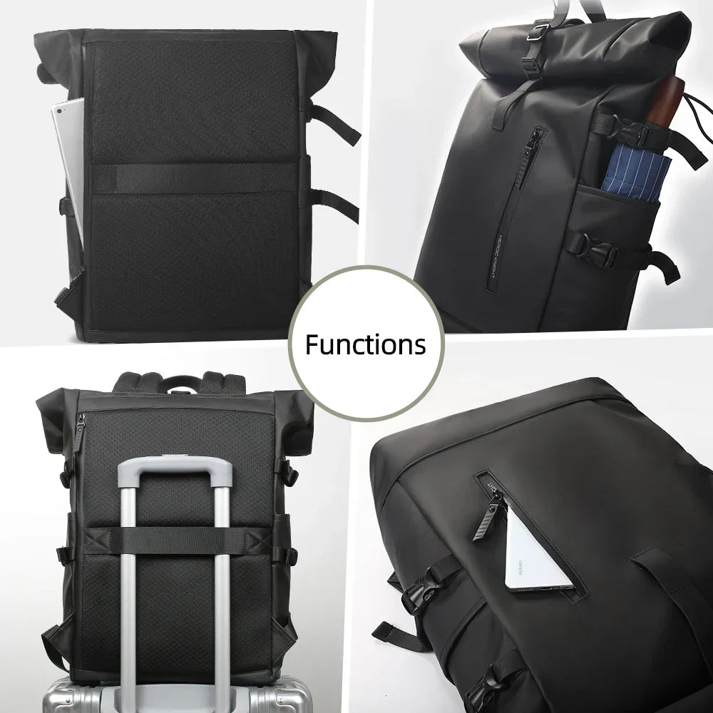 Heroic Knight Men's backpack Waterproof Roll Top Backpack Women Travel Expandable USB Charging Large Capacity Laptop Bag Mochila